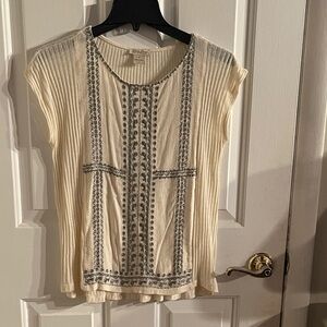 Lucky Brand Cream and Gray Embroidered Blouse